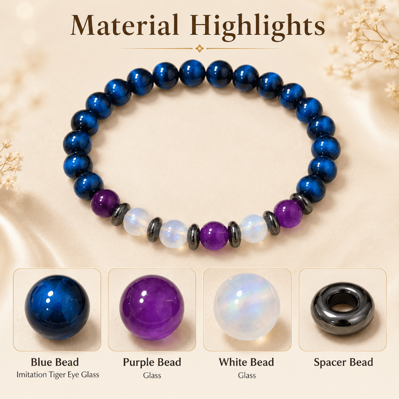 Lapis Lazuli & Tiger's Eye Stretch Bracelet with Amethyst Beads